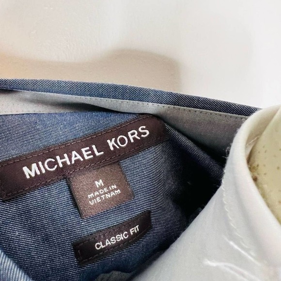 NWT Michael Kors Button Up Shirt Mens MEDIUM Classic Chambray Indigo Long Sleeve - Picture 5 of 6